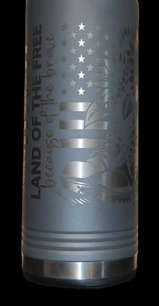 Veteran Bottle - Because of the Brave - 20 Ounce Laser Etched Stainless w/ straw JDS
