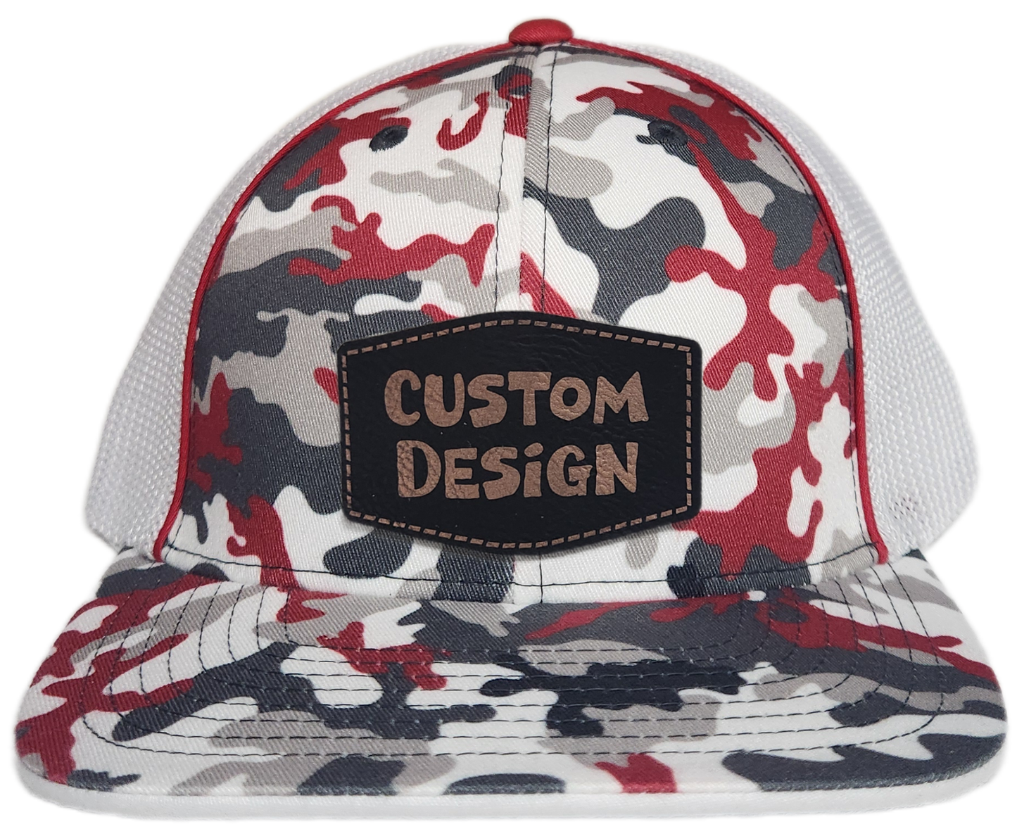 Custom Patch - Pacific Headwear Glamo Mesh Flex Fit Trucker Cap - RED/WHITE/RED