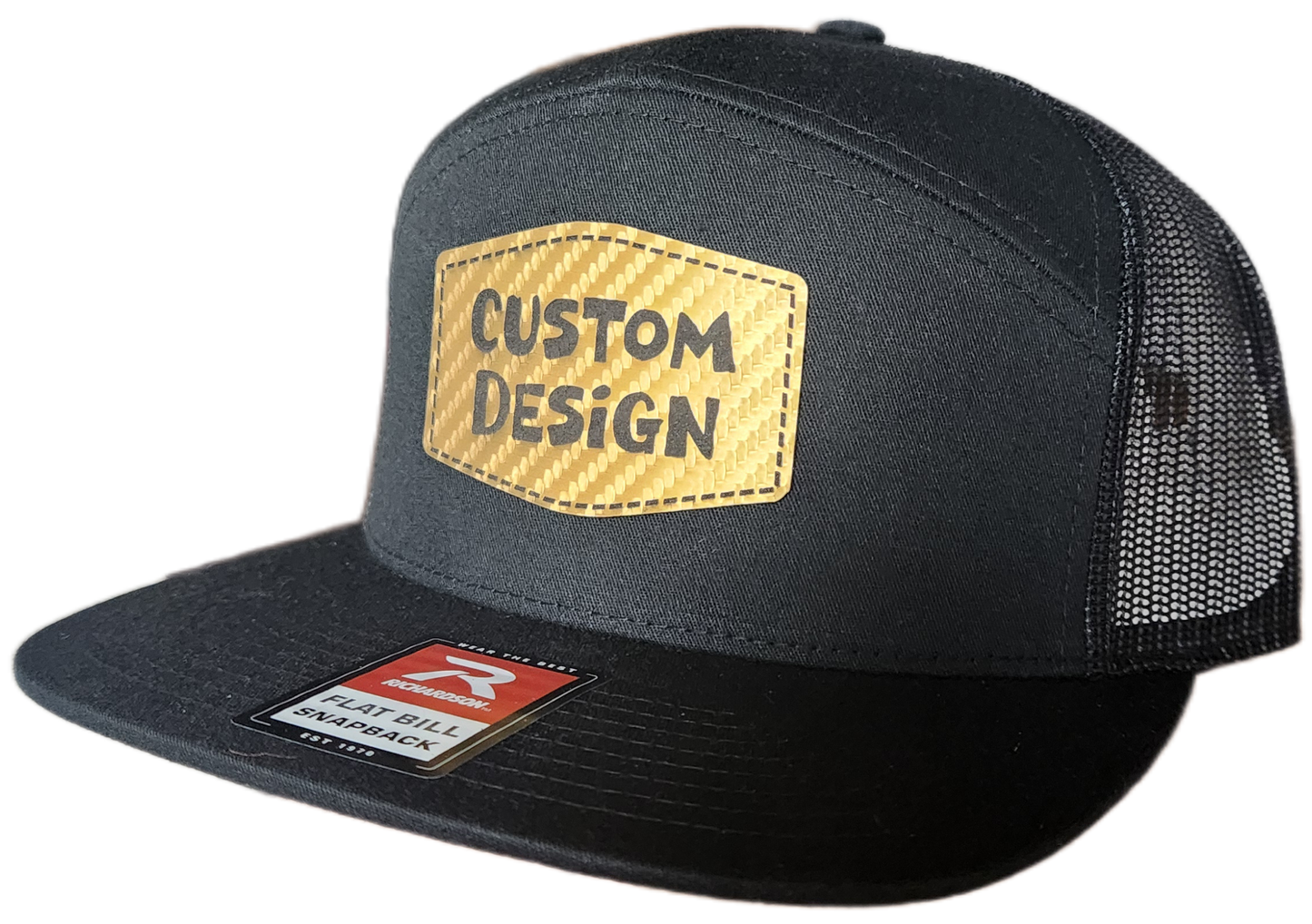 Custom Patch - Richardson 168 | 7 Panel Flat Bill Snapback Cap - BLACK