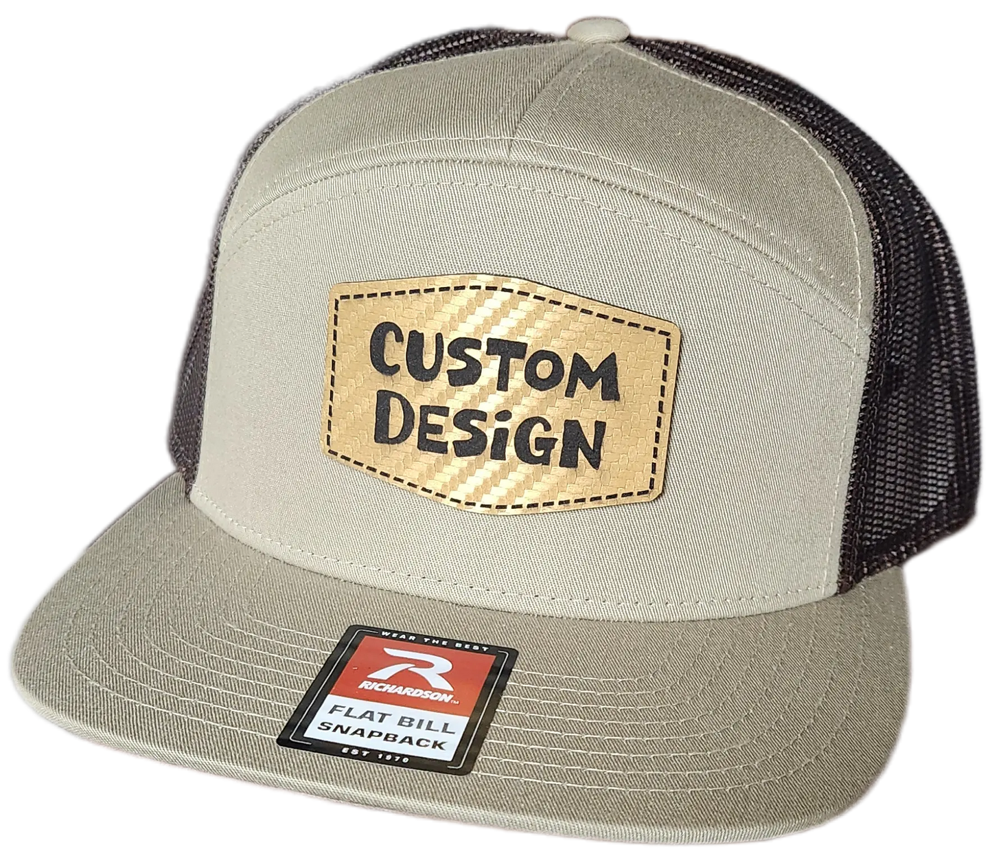 Custom Patch - Richardson 168 7 Panel Flat Bill Snapback Cap - KHAKI/BROWN
