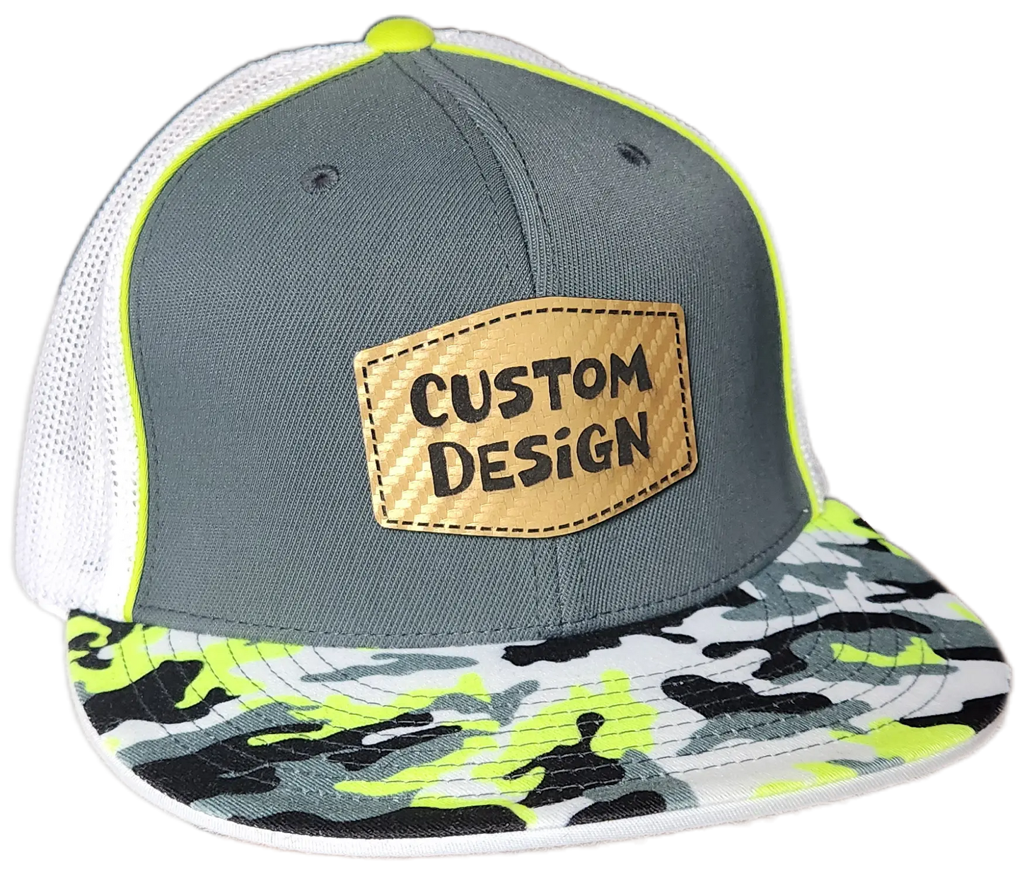 Custom Patch - Pacific Headwear Glamo D-Series Flex Fit Cap - GRAPHITE/WHITE/YELLOW