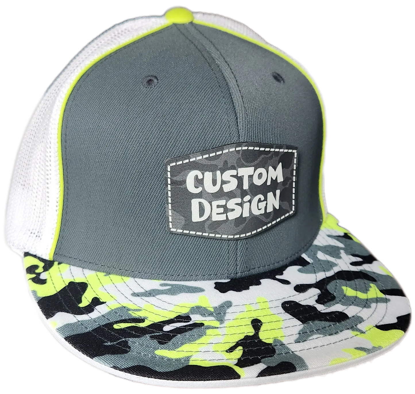 Custom Patch - Pacific Headwear Glamo D-Series Flex Fit Cap - GRAPHITE/WHITE/YELLOW