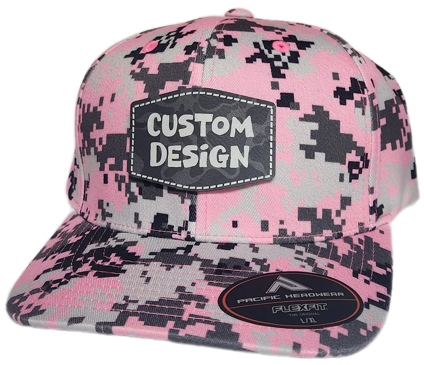 Custom Patch - Pacific Headwear Digi Camo Flex Fit Cap - Pink