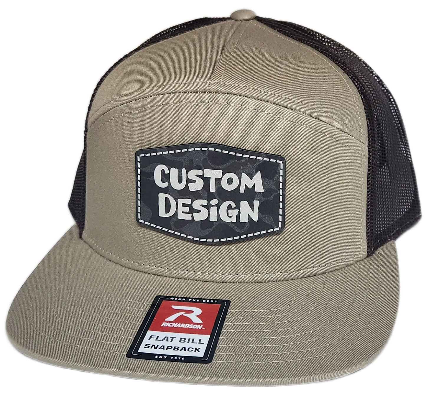 Custom Patch - Richardson 168 7 Panel Flat Bill Snapback Cap - KHAKI/BROWN