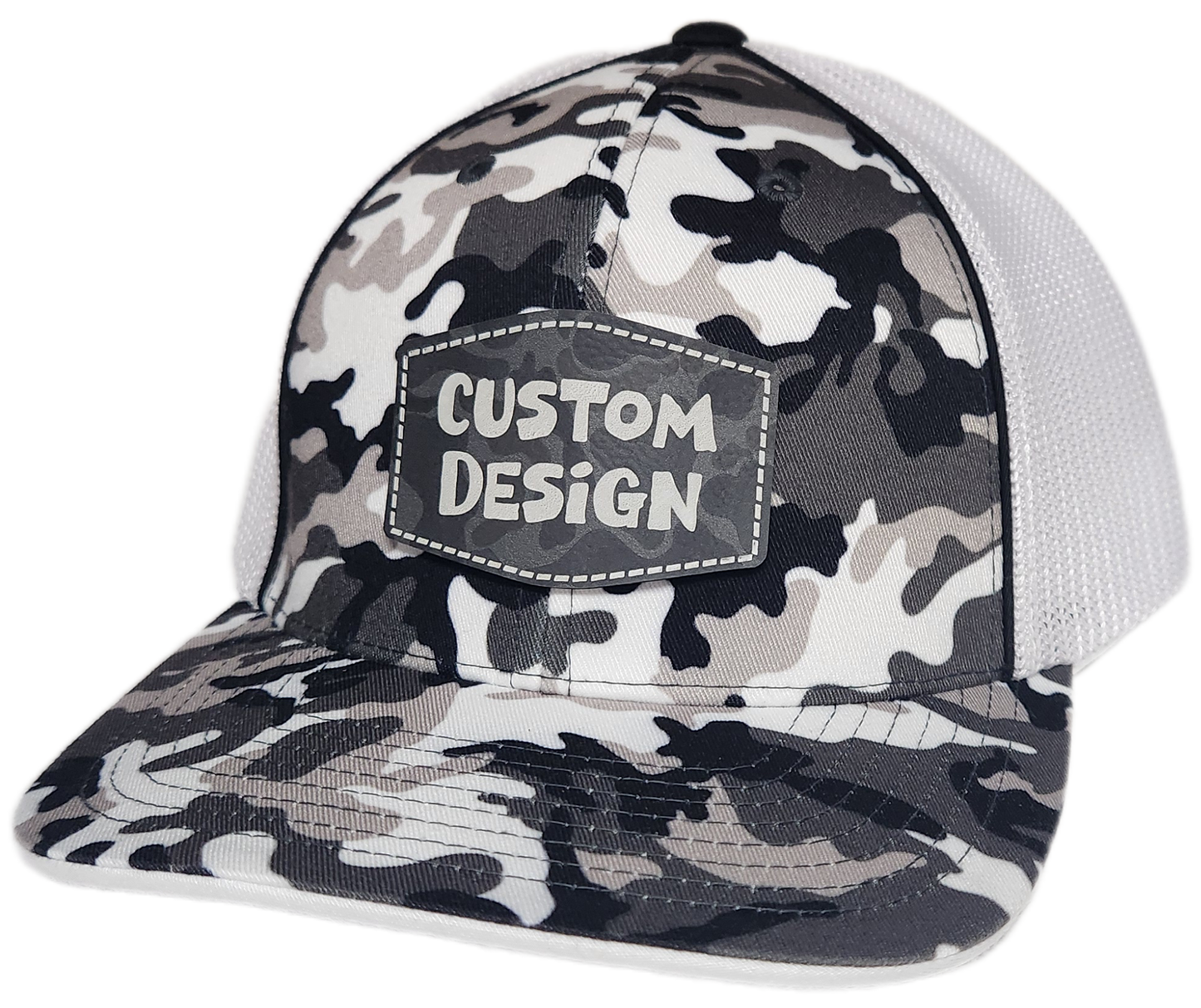Custom Patch - Pacific Headwear Glamo Mesh Flex Fit Cap - BLACK/WHITE/BLACK