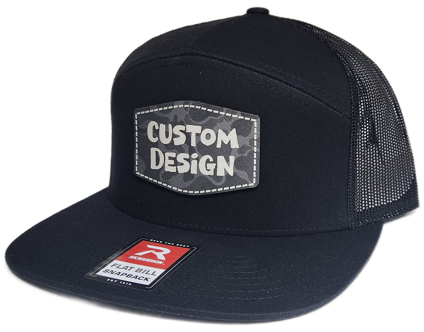 Custom Patch - Richardson 168 | 7 Panel Flat Bill Snapback Cap - BLACK