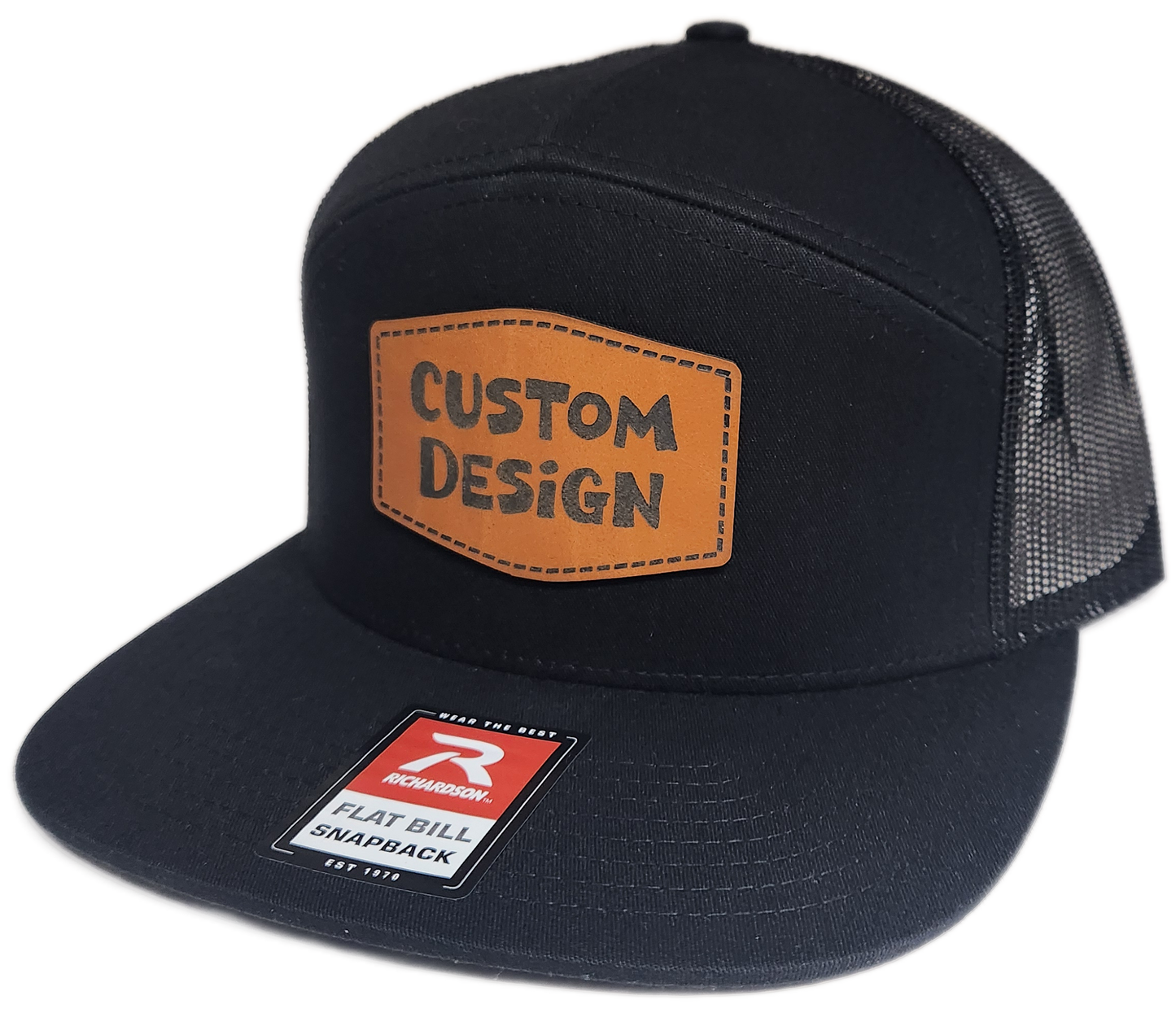 Custom Patch - Richardson 168 | 7 Panel Flat Bill Snapback Cap - BLACK