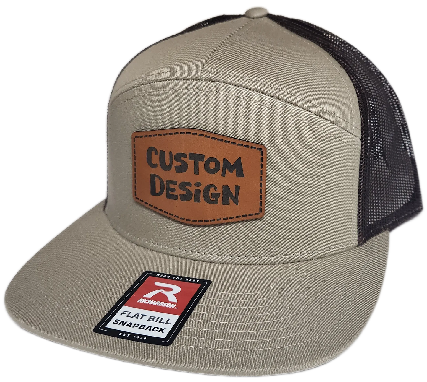 Custom Patch - Richardson 168 7 Panel Flat Bill Snapback Cap - KHAKI/BROWN