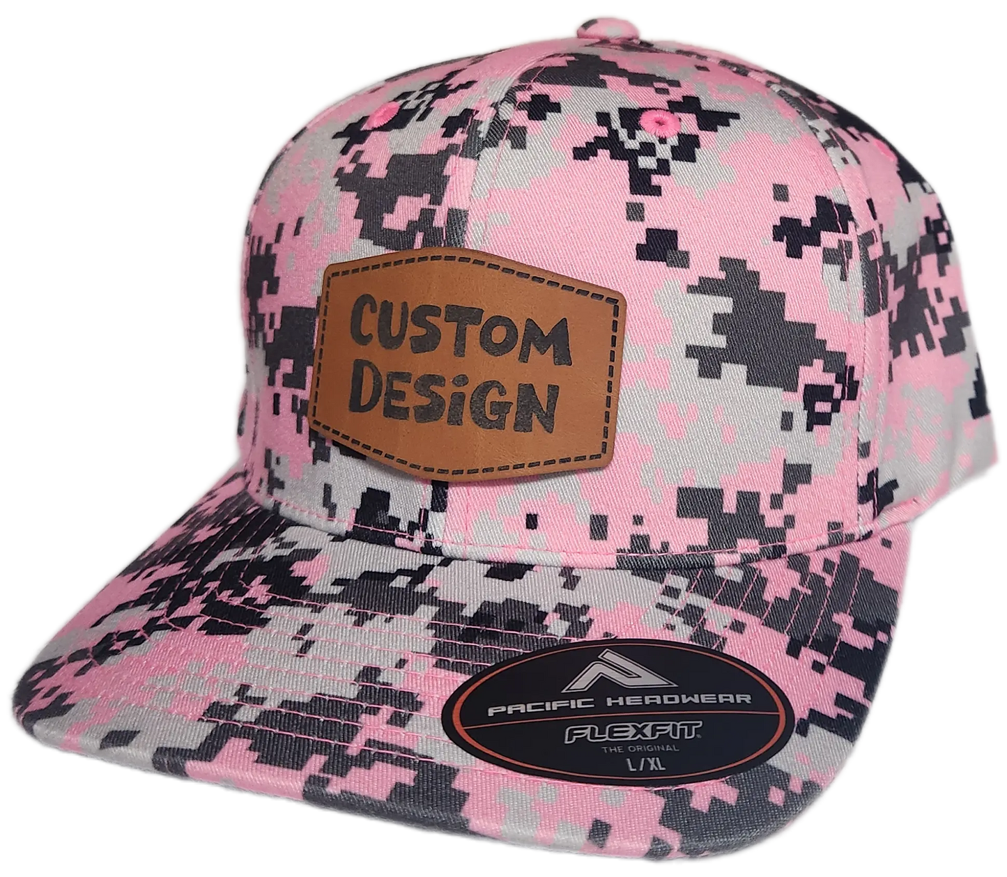 Custom Patch - Pacific Headwear Digi Camo Flex Fit Cap - Pink