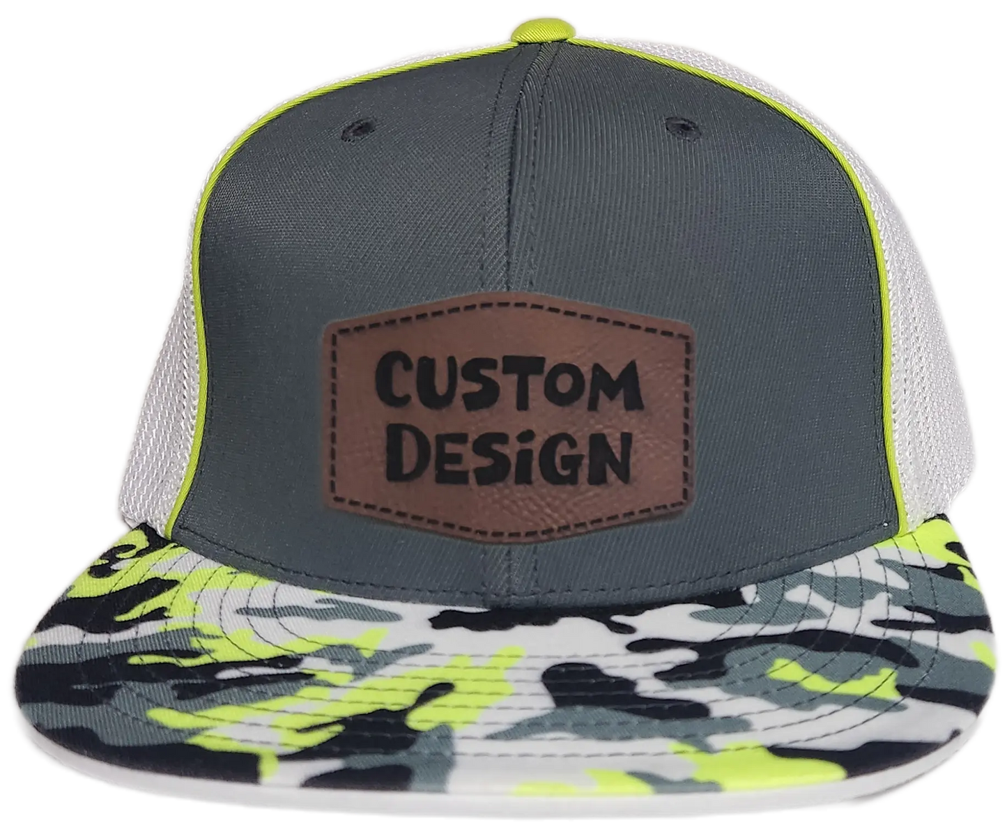 Custom Patch - Pacific Headwear Glamo D-Series Flex Fit Cap - GRAPHITE/WHITE/YELLOW