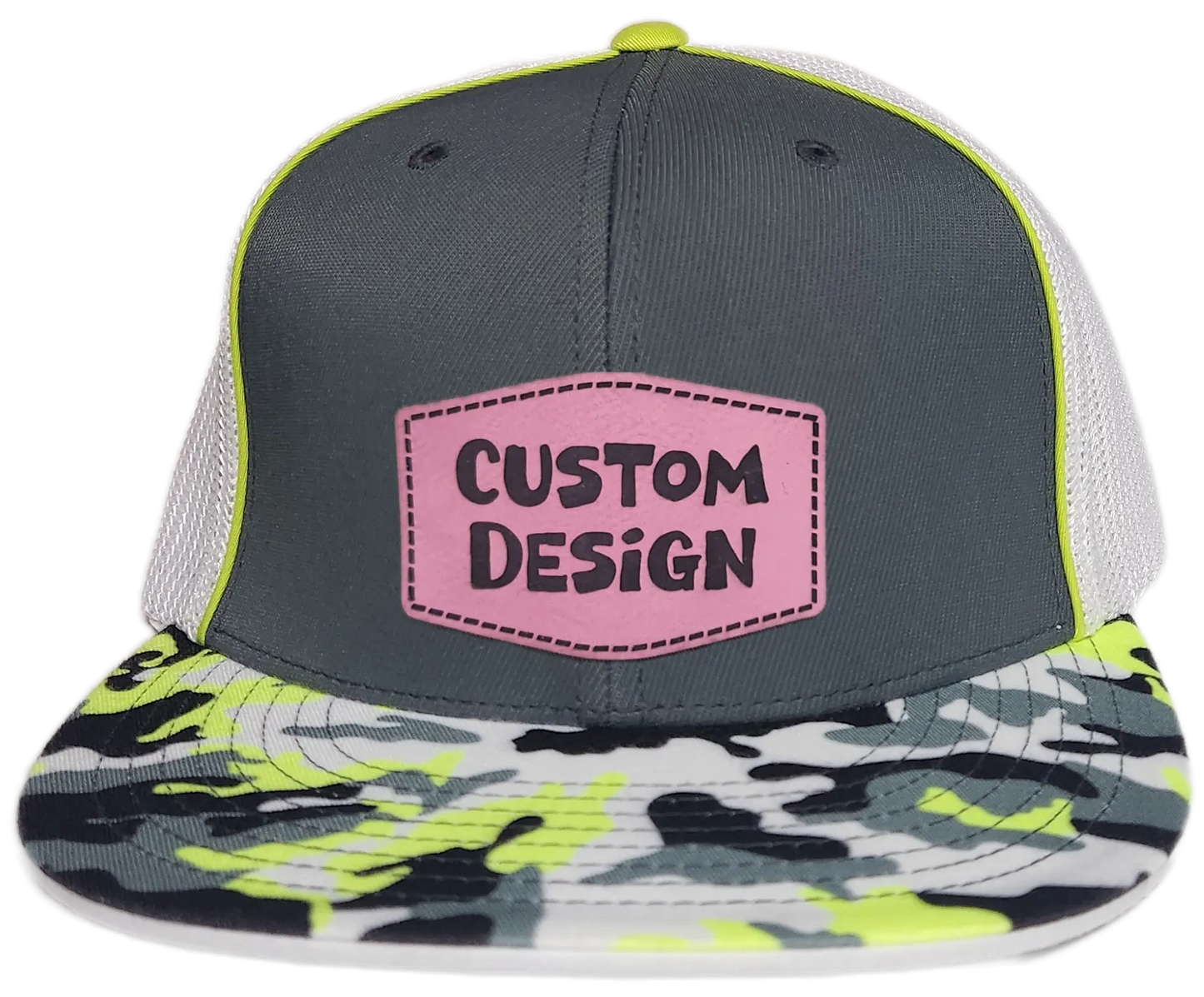 Custom Patch - Pacific Headwear Glamo D-Series Flex Fit Cap - GRAPHITE/WHITE/YELLOW