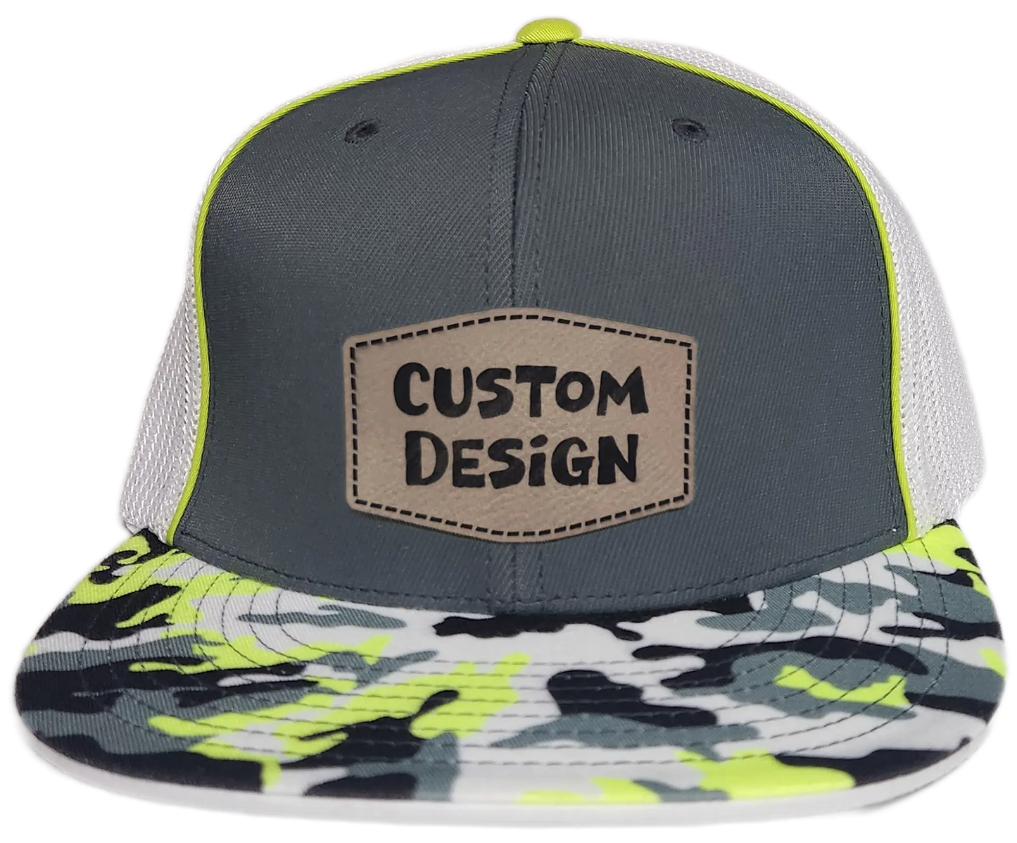 Custom Patch - Pacific Headwear Glamo D-Series Flex Fit Cap - GRAPHITE/WHITE/YELLOW