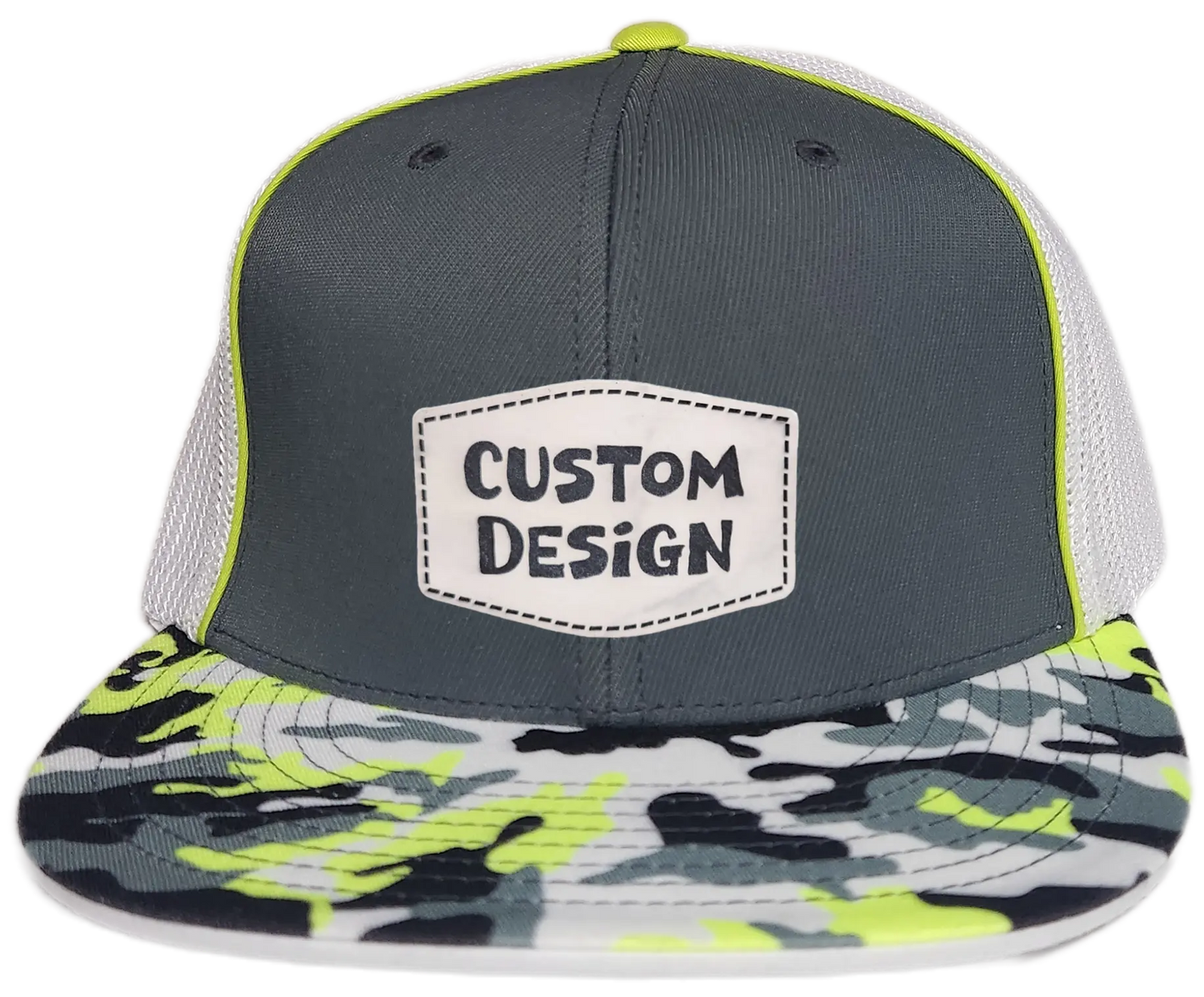 Custom Patch - Pacific Headwear Glamo D-Series Flex Fit Cap - GRAPHITE/WHITE/YELLOW