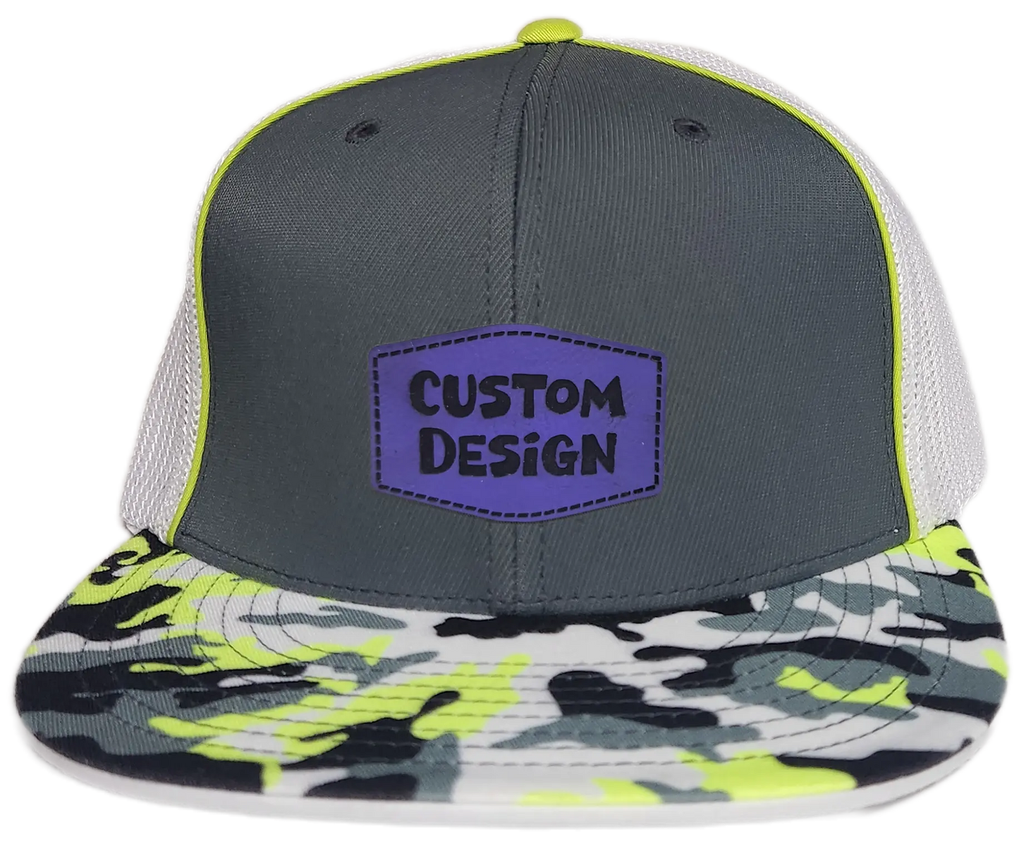 Custom Patch - Pacific Headwear Glamo D-Series Flex Fit Cap - GRAPHITE/WHITE/YELLOW