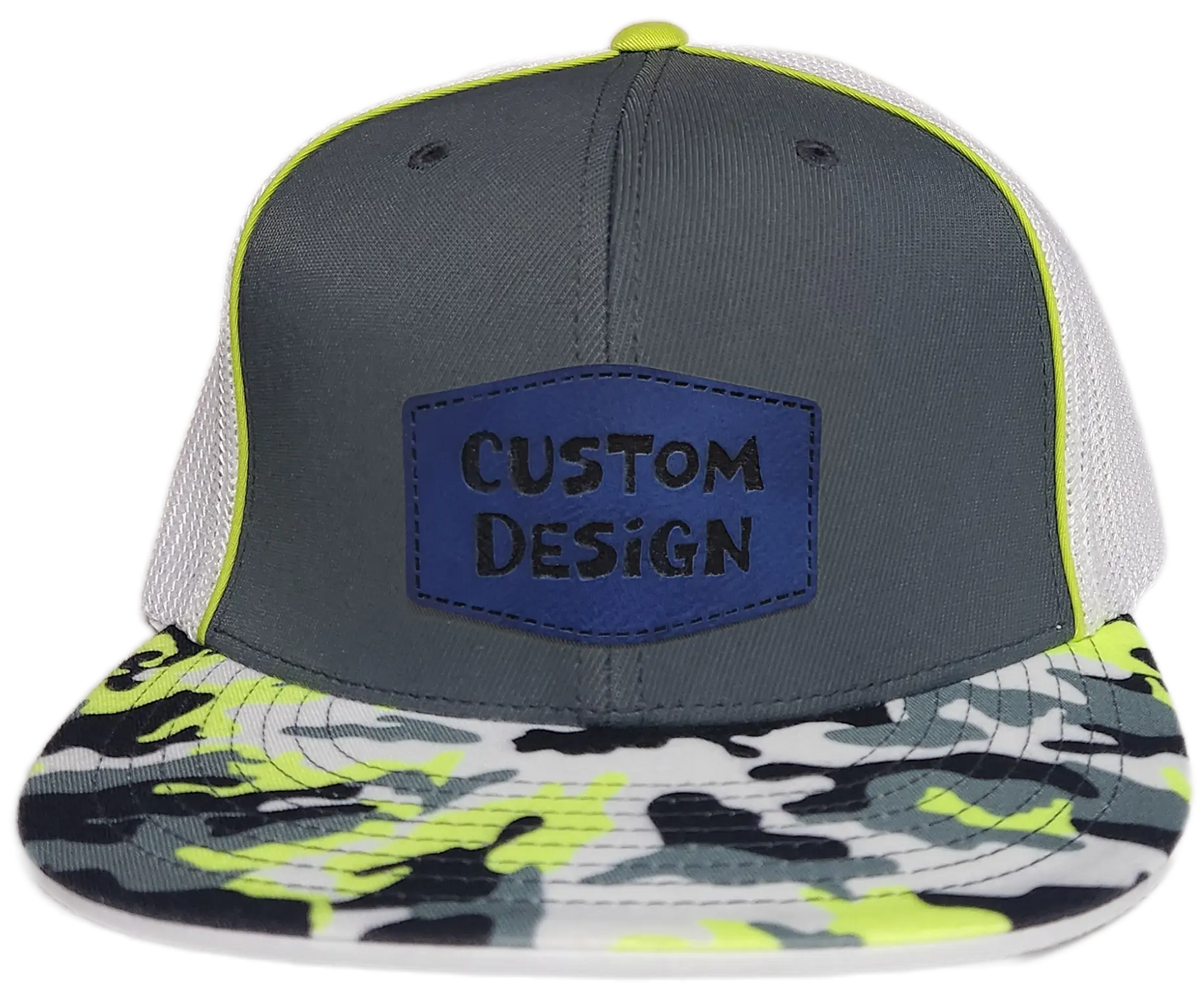 Custom Patch - Pacific Headwear Glamo D-Series Flex Fit Cap - GRAPHITE/WHITE/YELLOW
