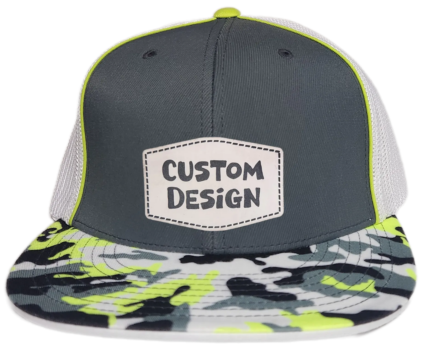 Custom Patch - Pacific Headwear Glamo D-Series Flex Fit Cap - GRAPHITE/WHITE/YELLOW