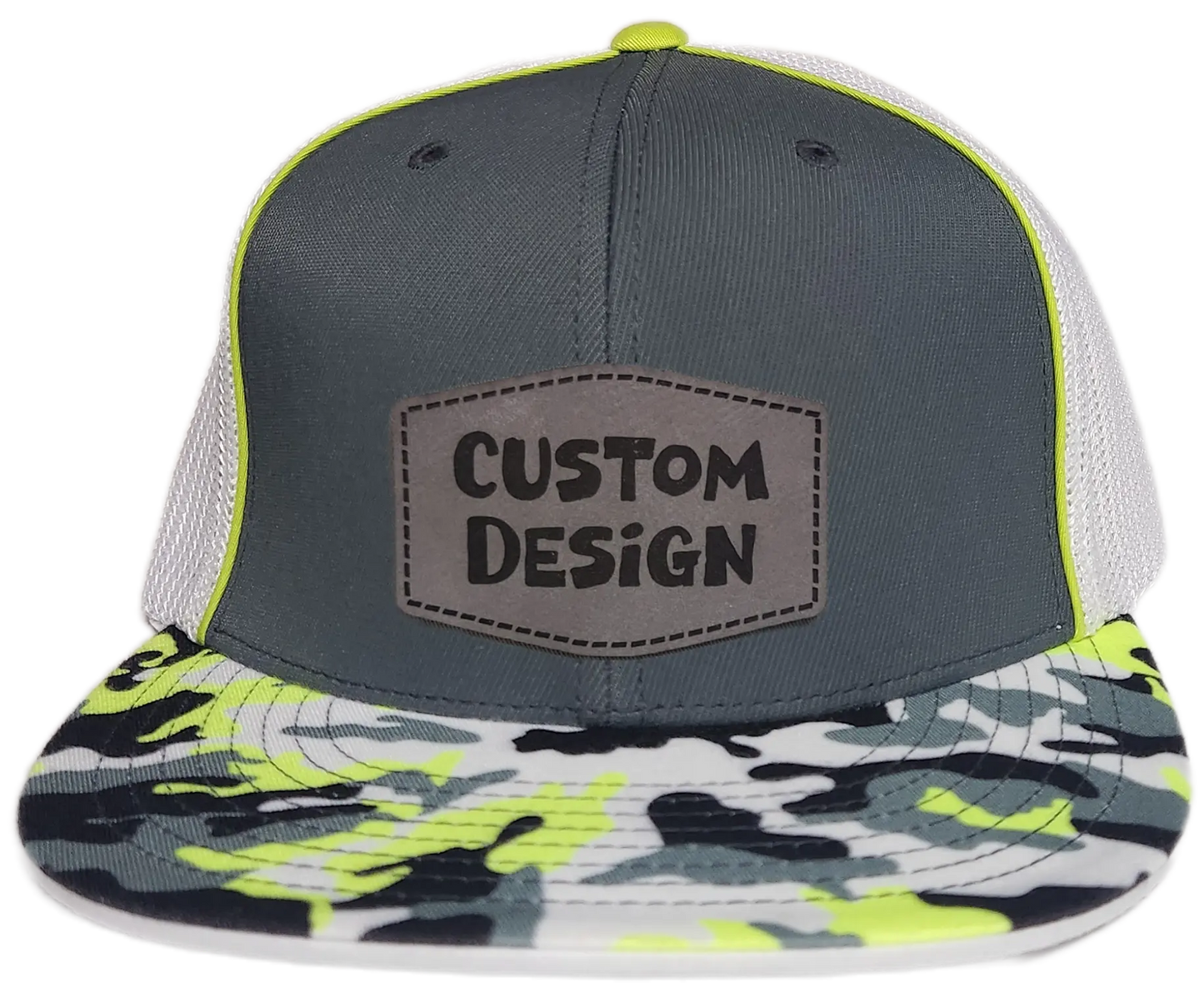 Custom Patch - Pacific Headwear Glamo D-Series Flex Fit Cap - GRAPHITE/WHITE/YELLOW