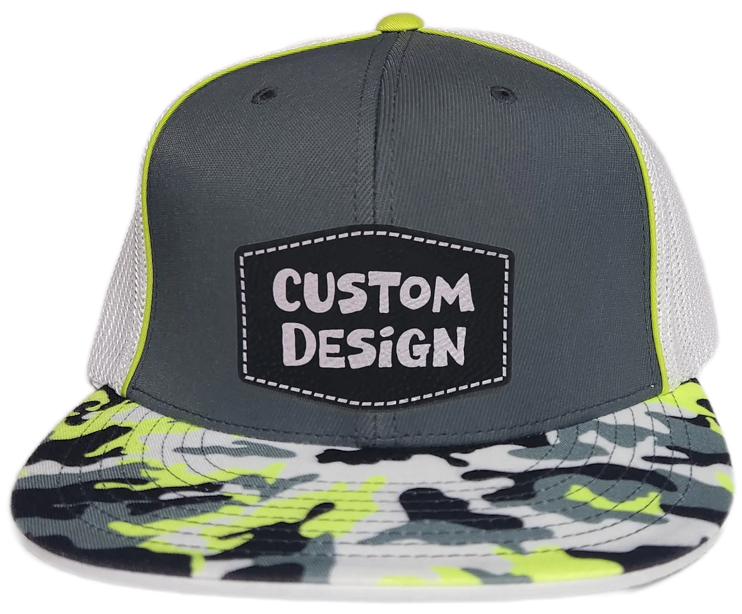 Custom Patch - Pacific Headwear Glamo D-Series Flex Fit Cap - GRAPHITE/WHITE/YELLOW