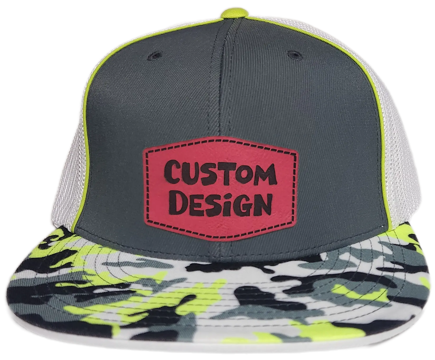 Custom Patch - Pacific Headwear Glamo D-Series Flex Fit Cap - GRAPHITE/WHITE/YELLOW