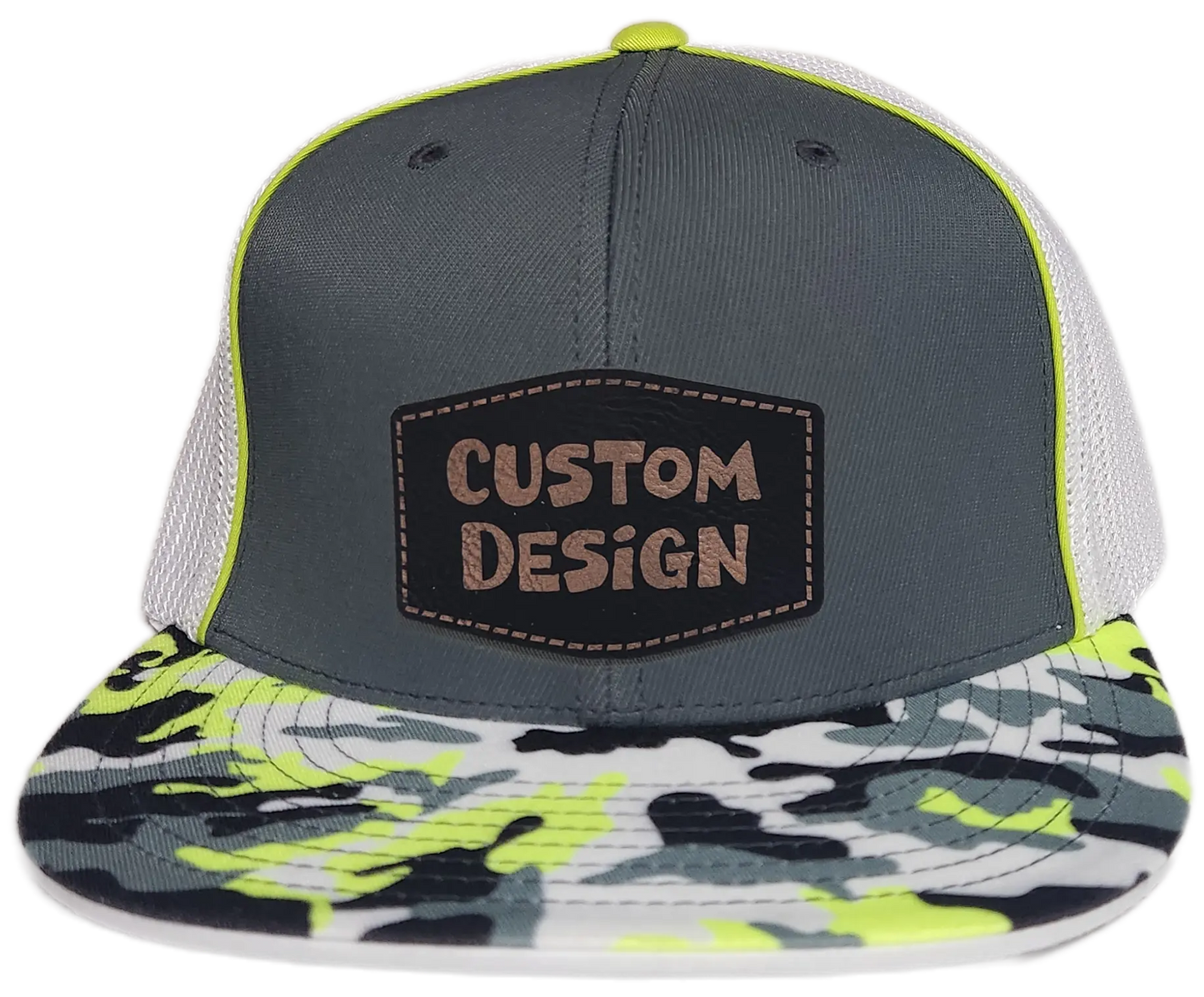 Custom Patch - Pacific Headwear Glamo D-Series Flex Fit Cap - GRAPHITE/WHITE/YELLOW