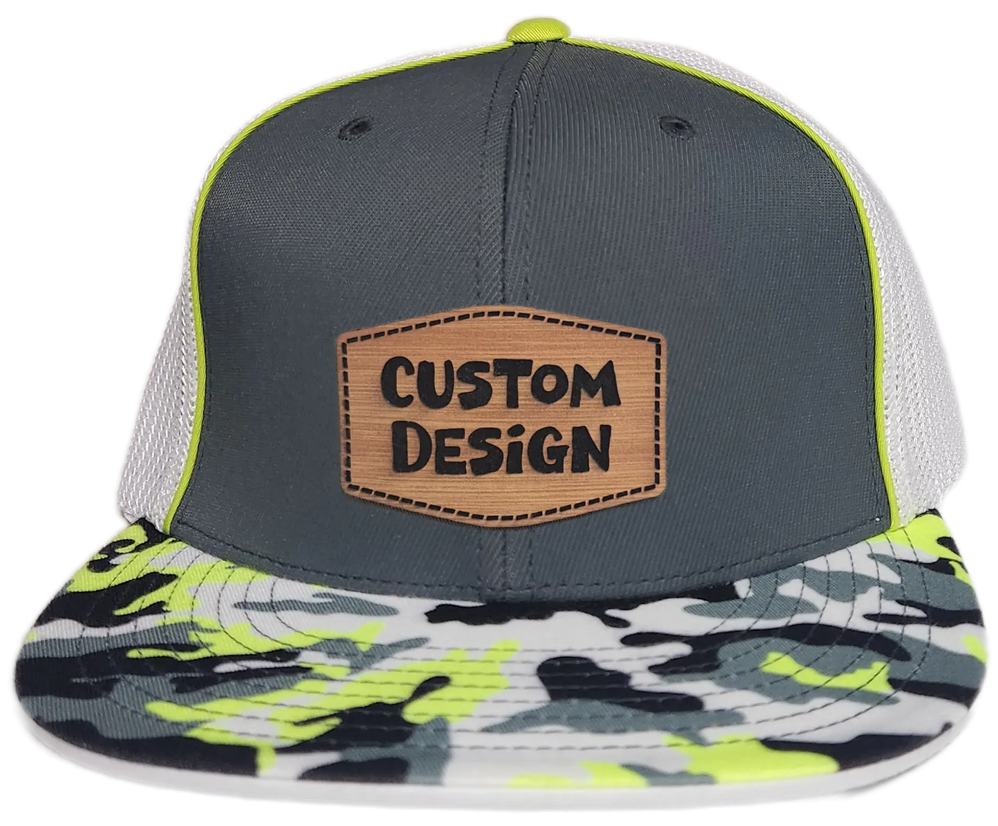 Custom Patch - Pacific Headwear Glamo D-Series Flex Fit Cap - GRAPHITE/WHITE/YELLOW