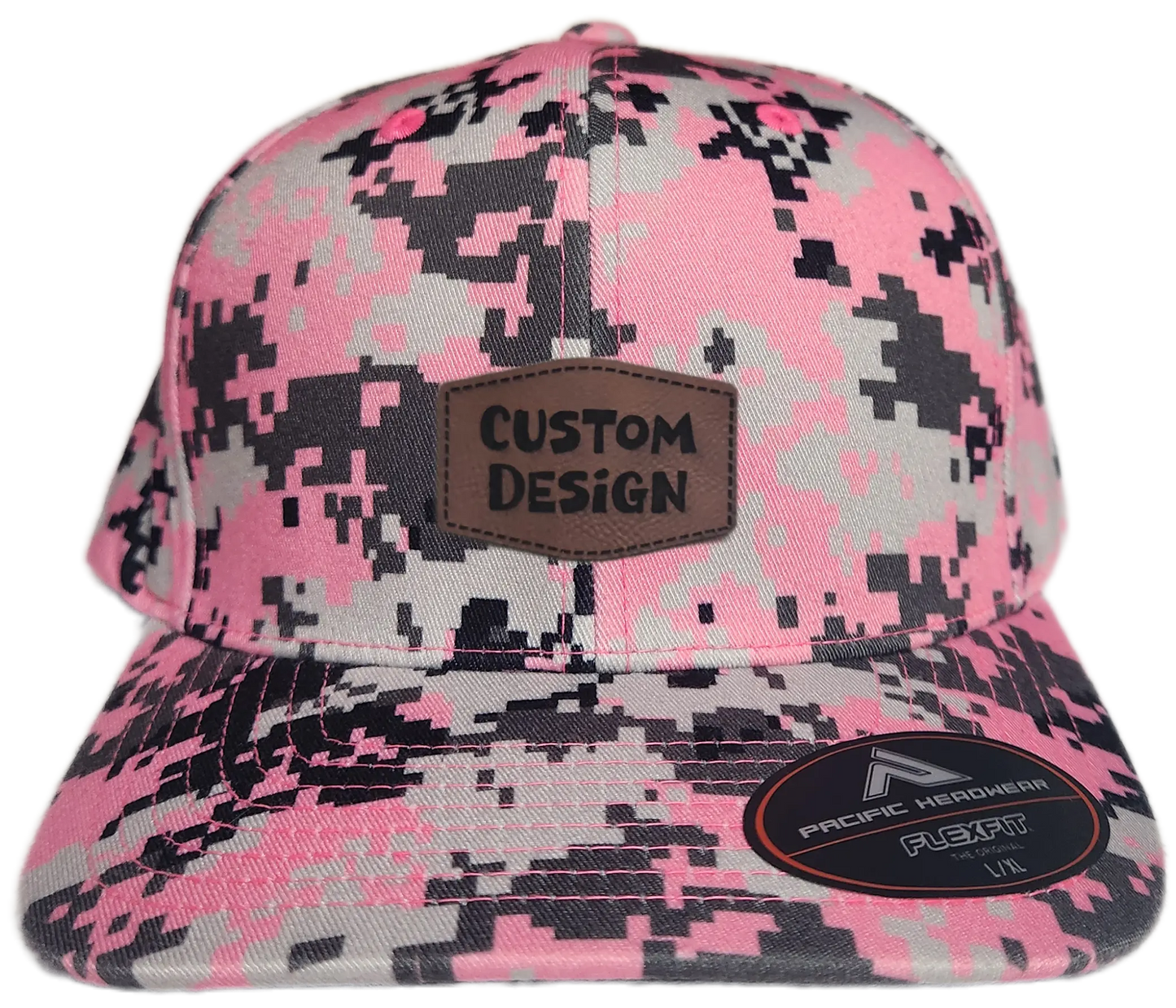 Custom Patch - Pacific Headwear Digi Camo Flex Fit Cap - Pink