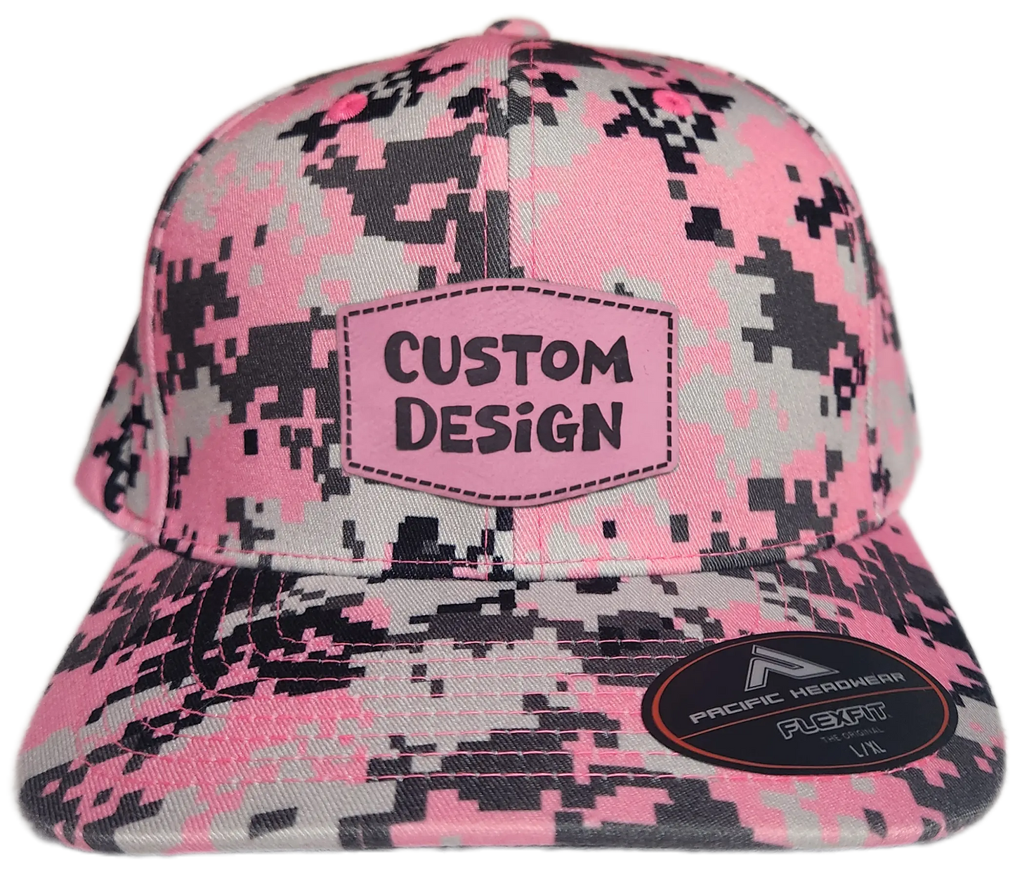Custom Patch - Pacific Headwear Digi Camo Flex Fit Cap - Pink