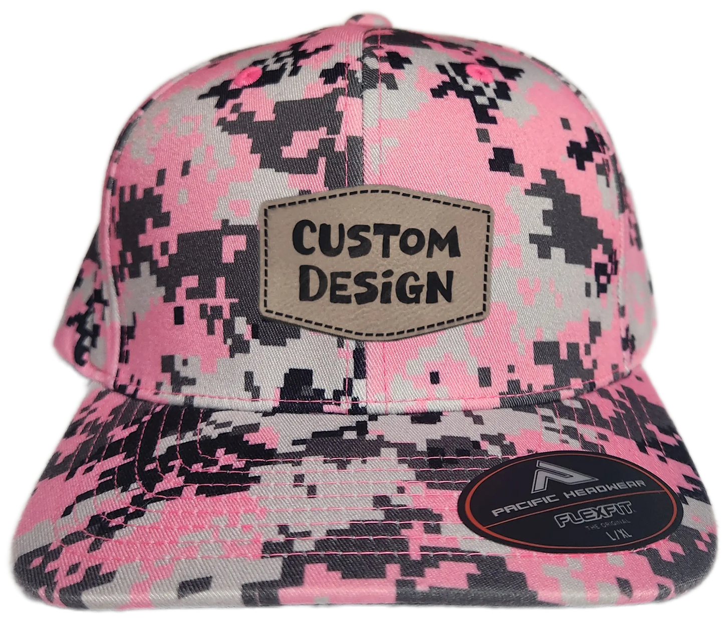 Custom Patch - Pacific Headwear Digi Camo Flex Fit Cap - Pink