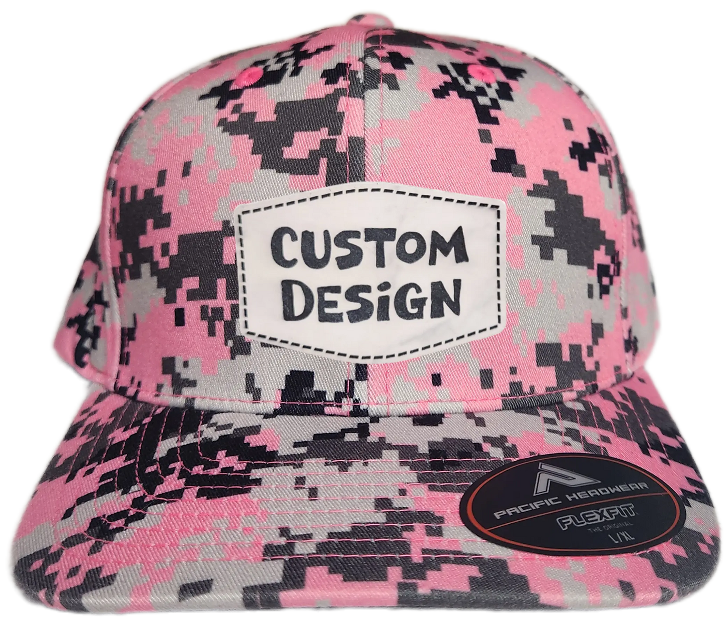 Custom Patch - Pacific Headwear Digi Camo Flex Fit Cap - Pink