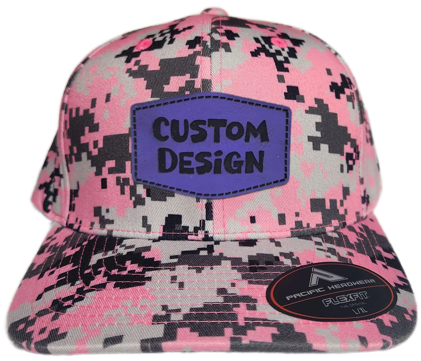 Custom Patch - Pacific Headwear Digi Camo Flex Fit Cap - Pink