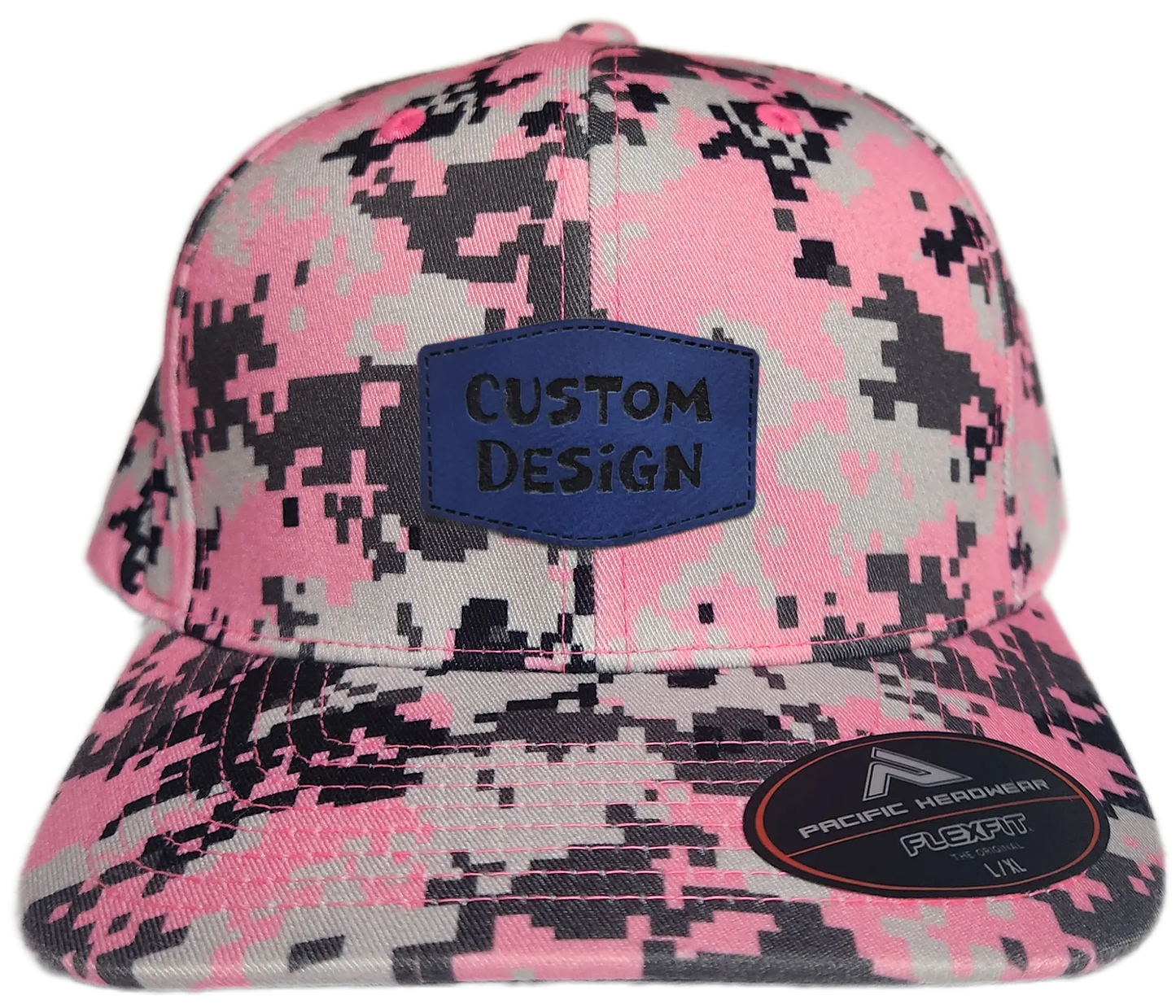 Custom Patch - Pacific Headwear Digi Camo Flex Fit Cap - Pink