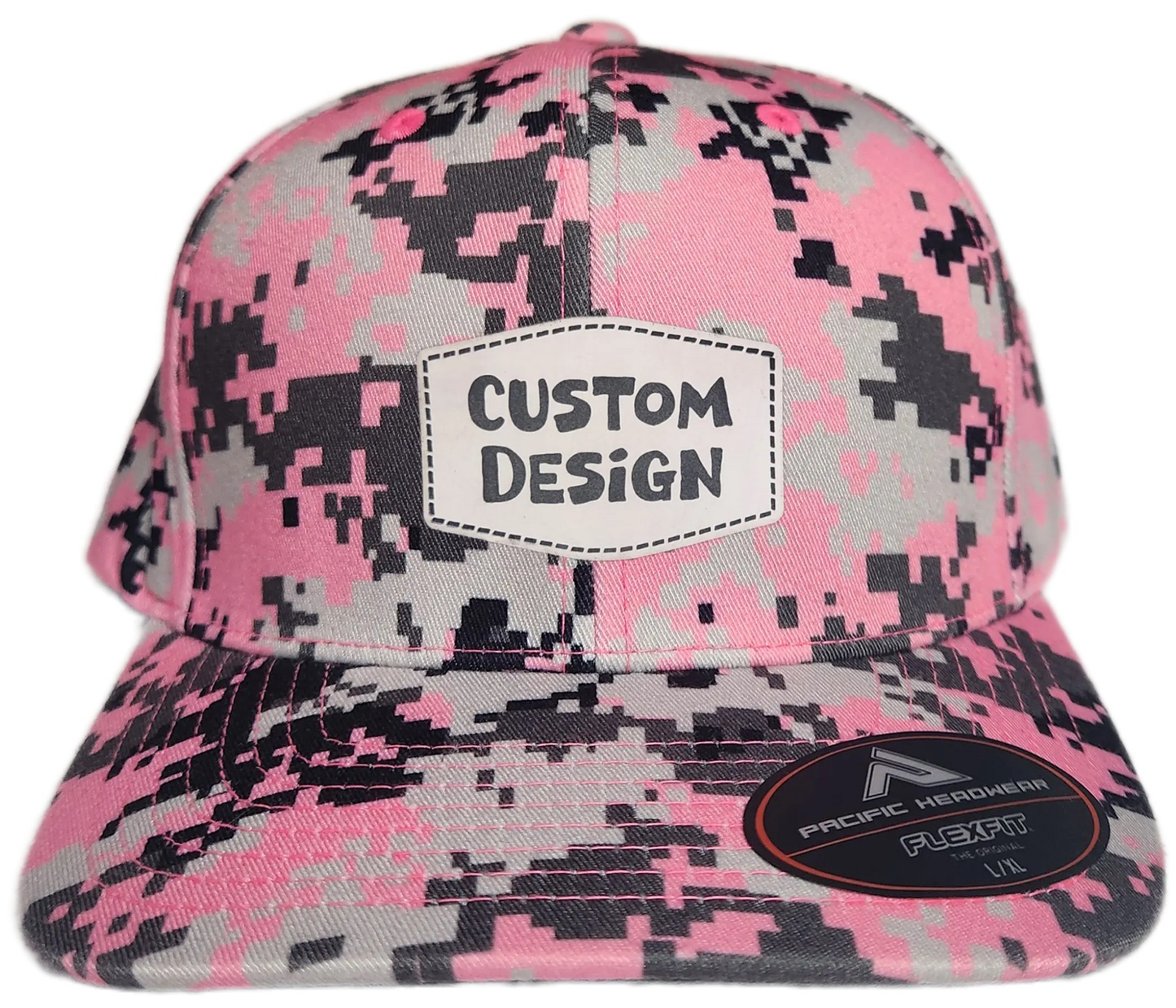 Custom Patch - Pacific Headwear Digi Camo Flex Fit Cap - Pink