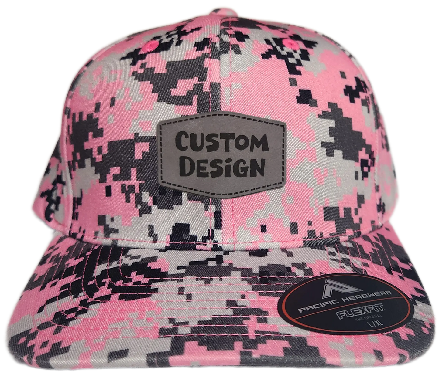 Custom Patch - Pacific Headwear Digi Camo Flex Fit Cap - Pink