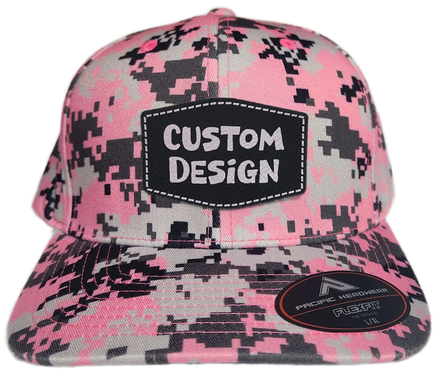 Custom Patch - Pacific Headwear Digi Camo Flex Fit Cap - Pink