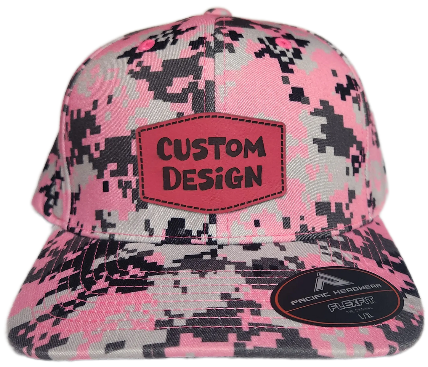 Custom Patch - Pacific Headwear Digi Camo Flex Fit Cap - Pink