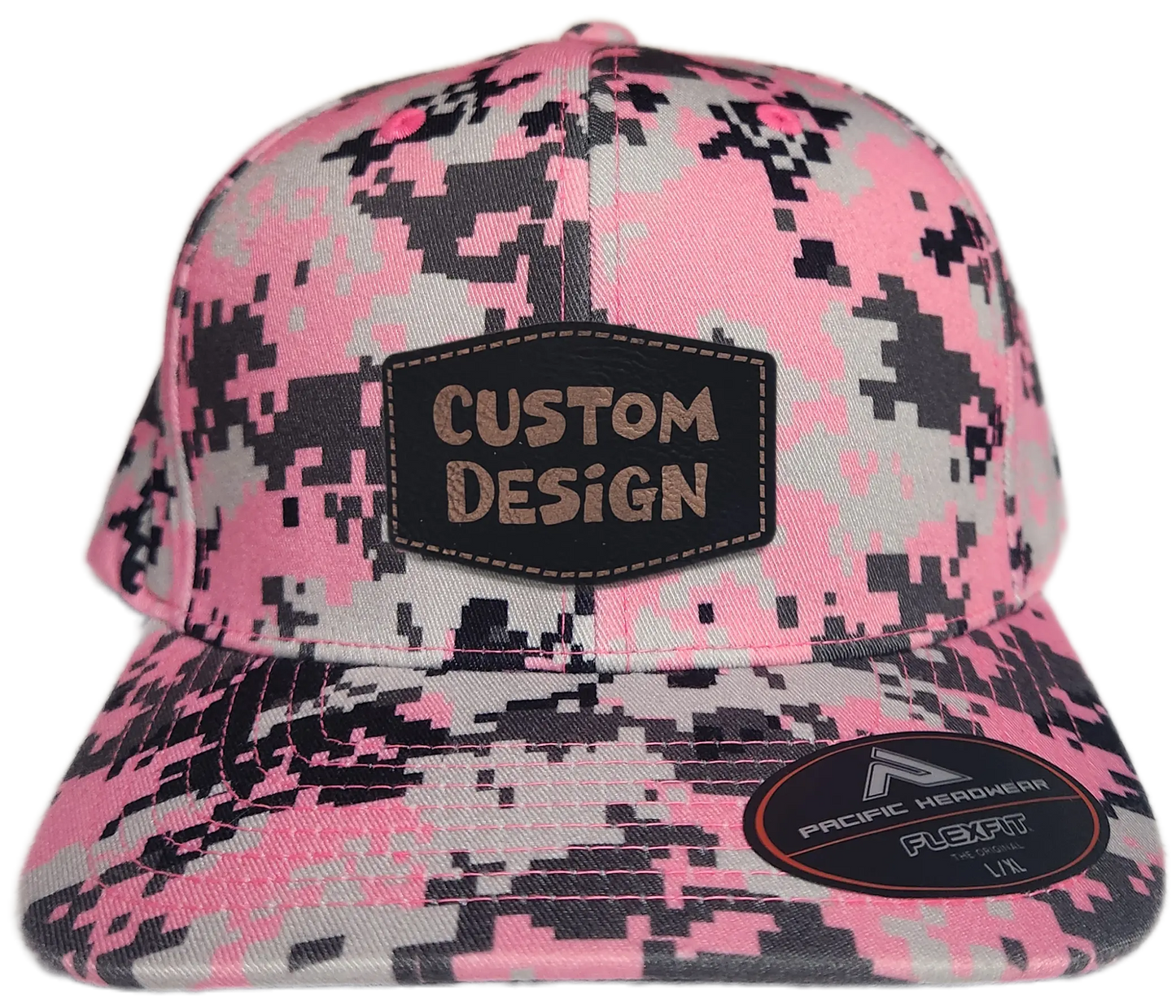Custom Patch - Pacific Headwear Digi Camo Flex Fit Cap - Pink
