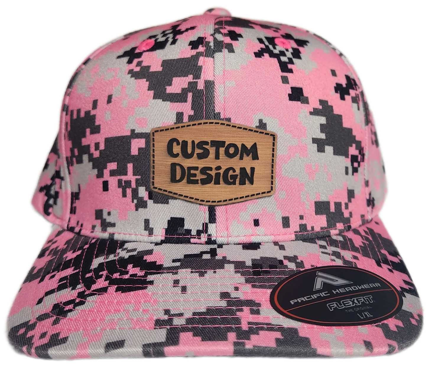 Custom Patch - Pacific Headwear Digi Camo Flex Fit Cap - Pink