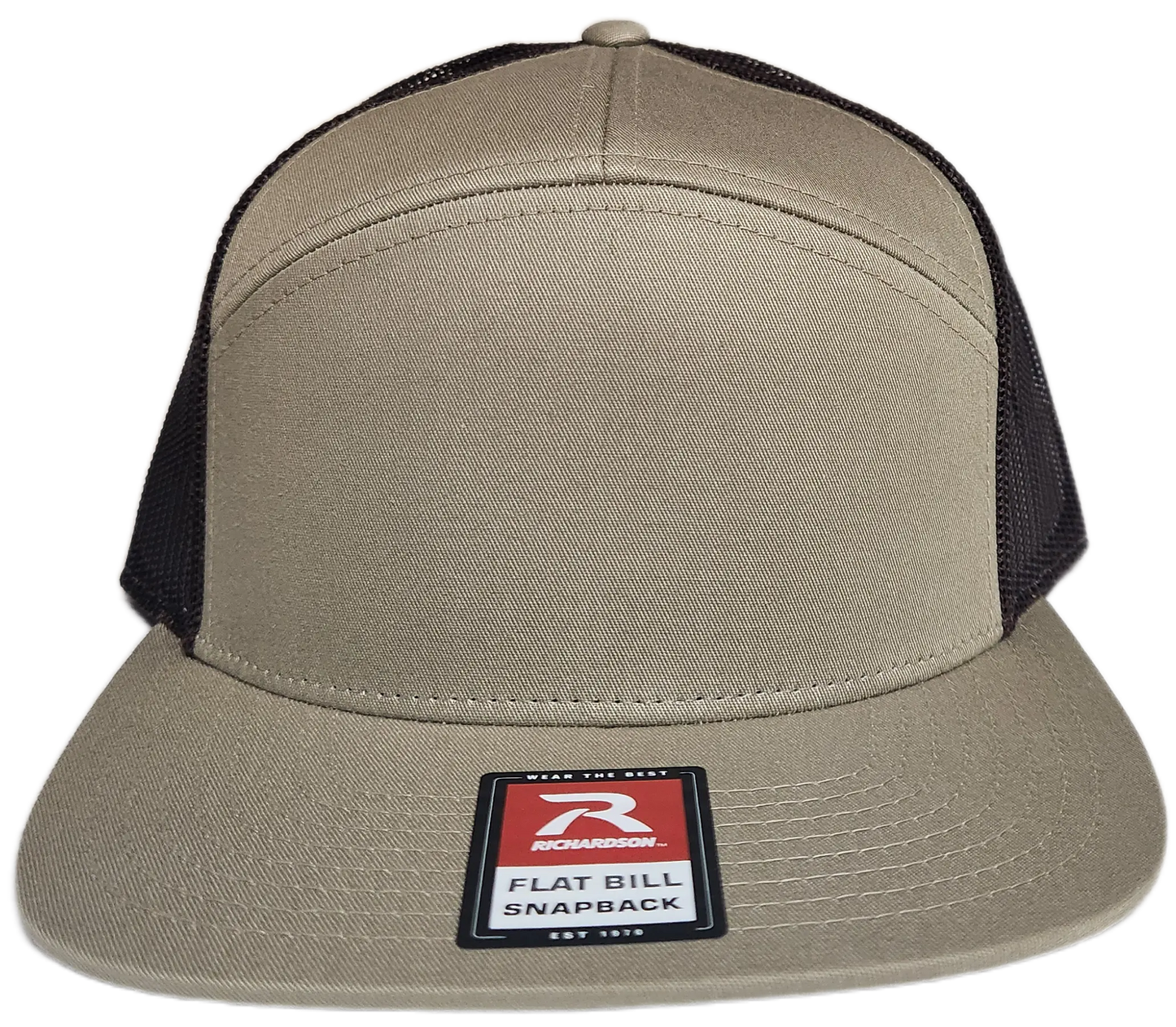Custom Patch - Richardson 168 7 Panel Flat Bill Snapback Cap - KHAKI/BROWN