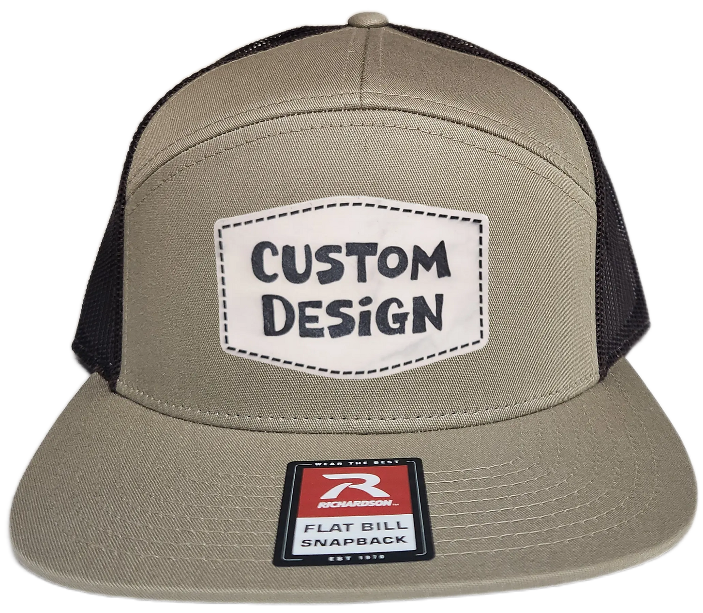 Custom Patch - Richardson 168 7 Panel Flat Bill Snapback Cap - KHAKI/BROWN