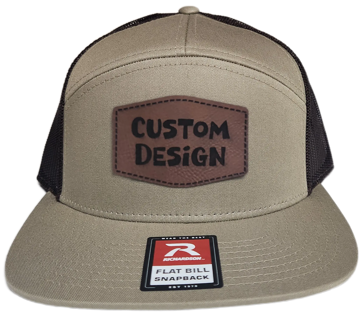 Custom Patch - Richardson 168 7 Panel Flat Bill Snapback Cap - KHAKI/BROWN