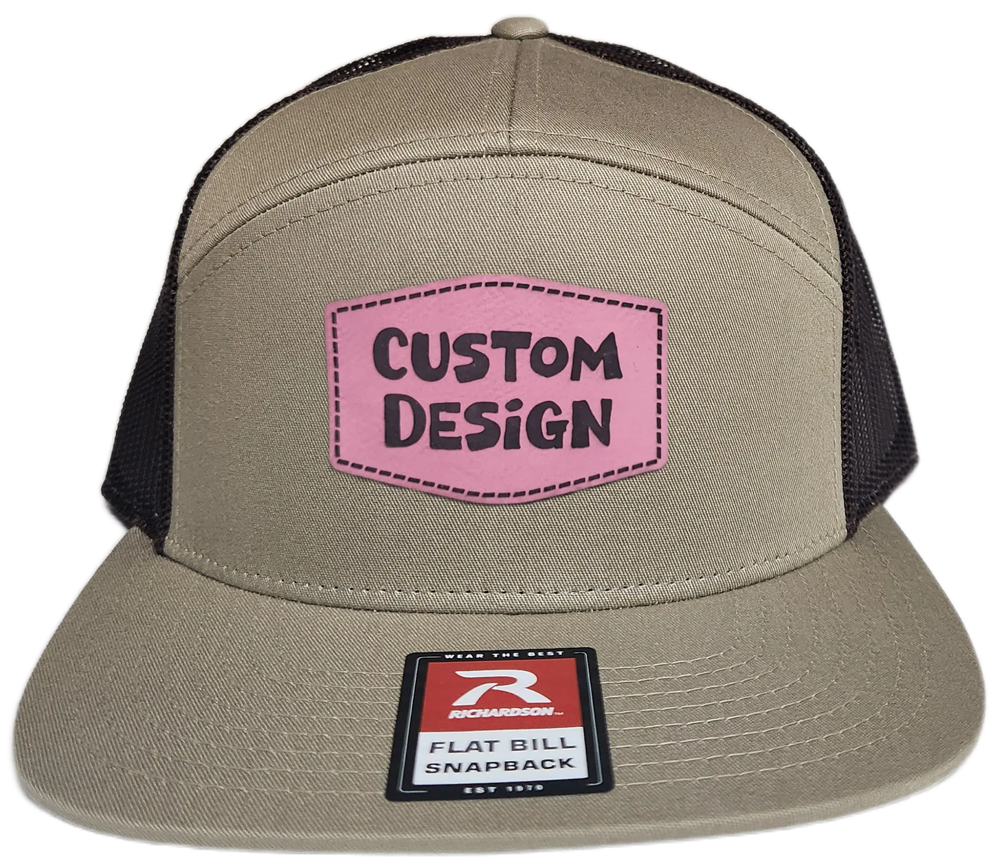 Custom Patch - Richardson 168 7 Panel Flat Bill Snapback Cap - KHAKI/BROWN