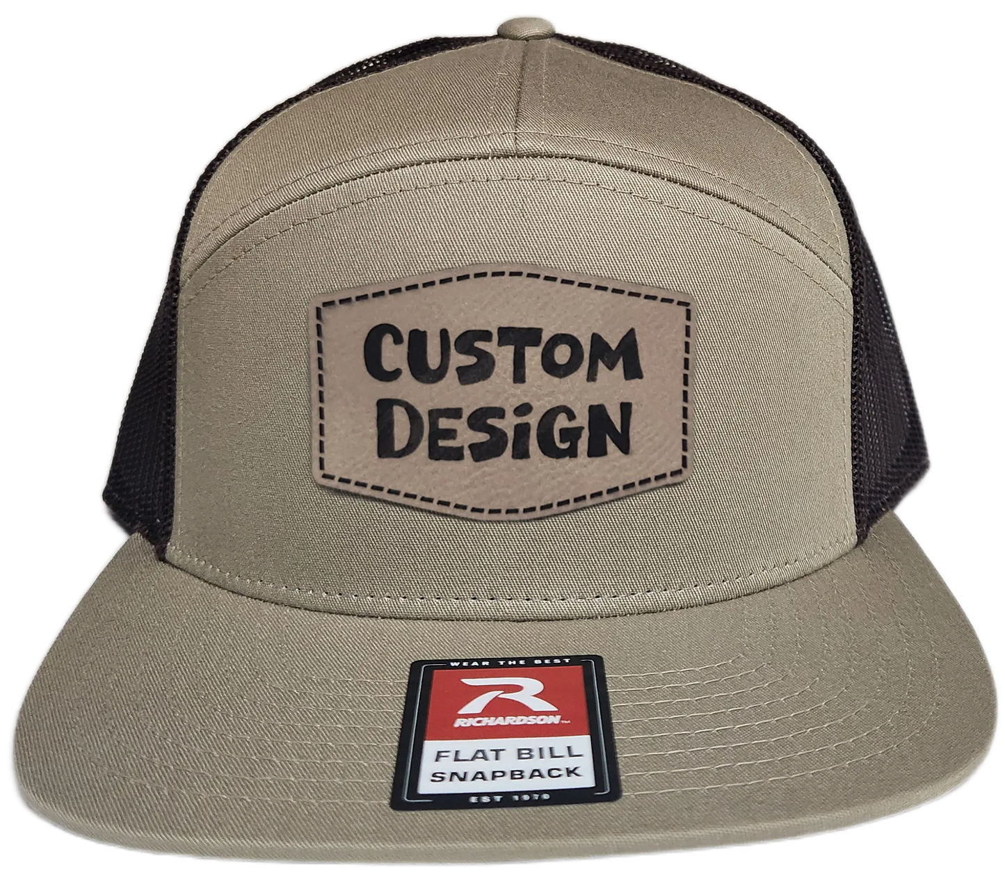 Custom Patch - Richardson 168 7 Panel Flat Bill Snapback Cap - KHAKI/BROWN