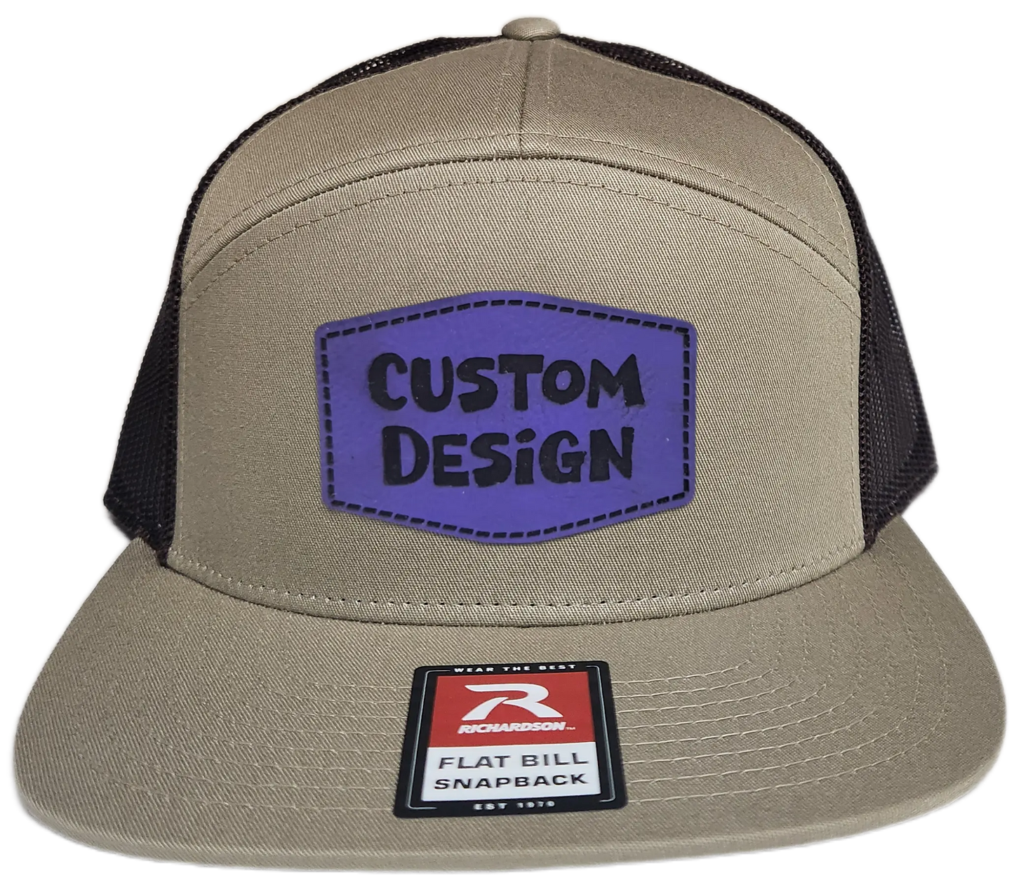 Custom Patch - Richardson 168 7 Panel Flat Bill Snapback Cap - KHAKI/BROWN
