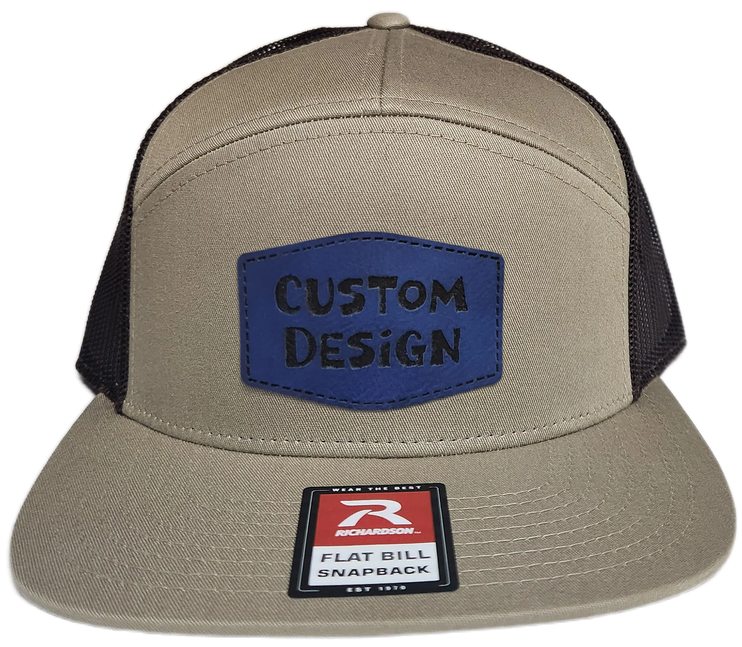 Custom Patch - Richardson 168 7 Panel Flat Bill Snapback Cap - KHAKI/BROWN