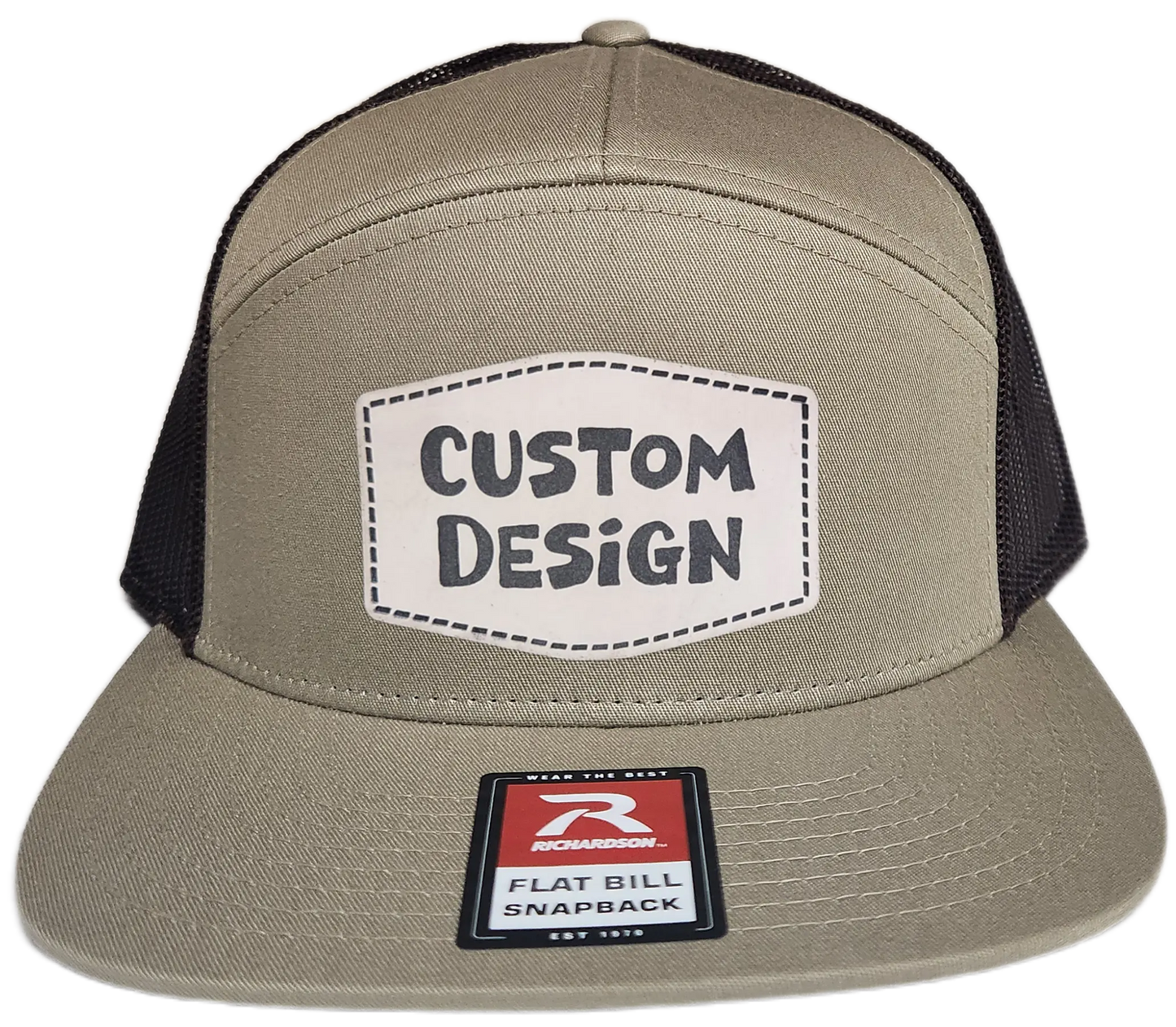 Custom Patch - Richardson 168 7 Panel Flat Bill Snapback Cap - KHAKI/BROWN
