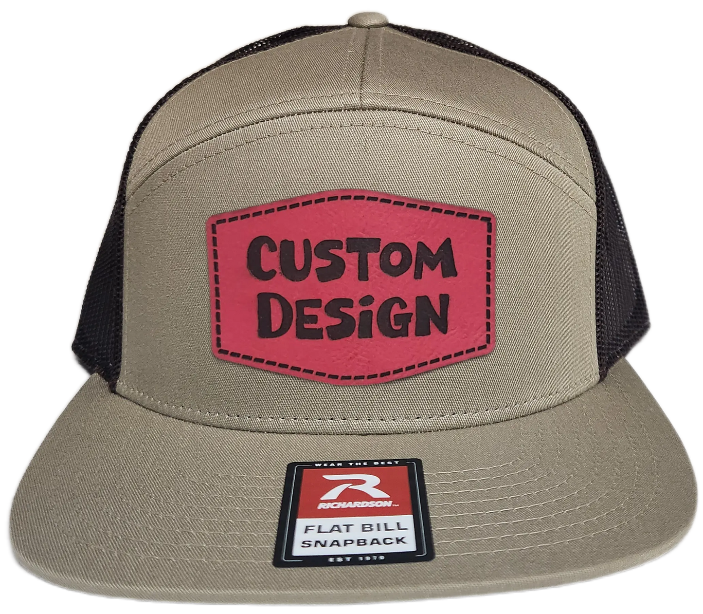 Custom Patch - Richardson 168 7 Panel Flat Bill Snapback Cap - KHAKI/BROWN