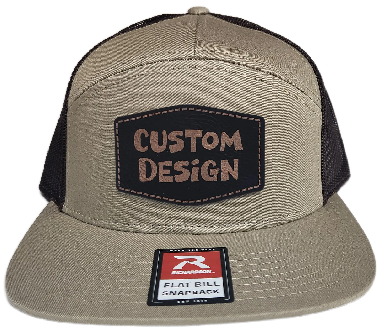 Custom Patch - Richardson 168 7 Panel Flat Bill Snapback Cap - KHAKI/BROWN