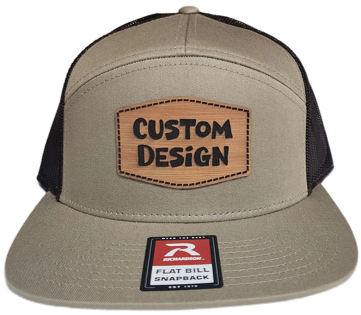 Custom Patch - Richardson 168 7 Panel Flat Bill Snapback Cap - KHAKI/BROWN