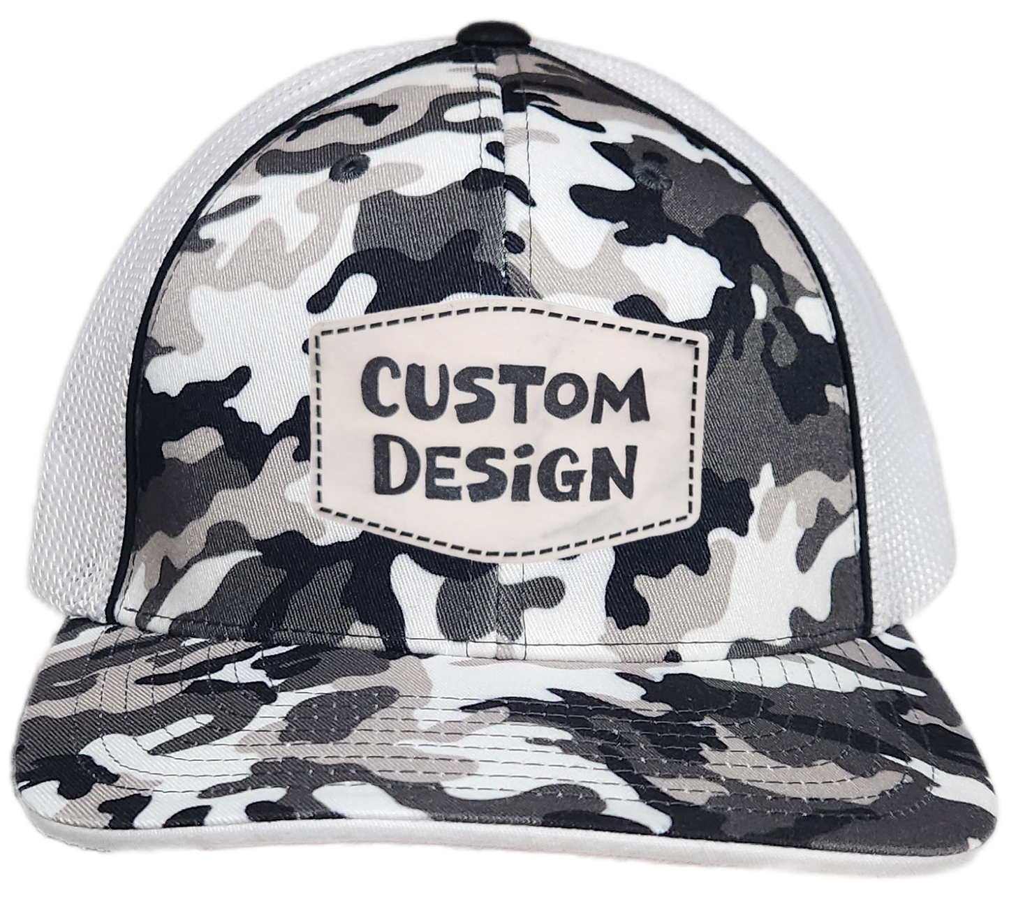 Custom Patch - Pacific Headwear Glamo Mesh Flex Fit Cap - BLACK/WHITE/BLACK