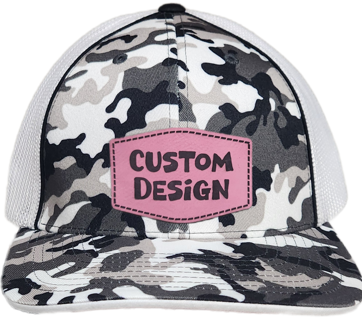 Custom Patch - Pacific Headwear Glamo Mesh Flex Fit Cap - BLACK/WHITE/BLACK